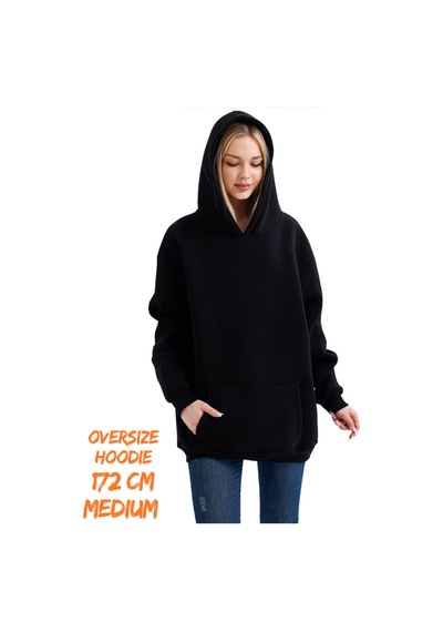 Pxm 3 Iplik Şardonlu Kapşonlu Ve Kanguru Cepli Sweatshirt Düz Hoodie Siyah Siyah