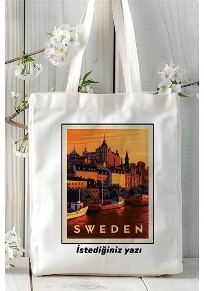 Art Hediye Sweden İsveç Baskılı Bez Çanta Omuz Çantası Kişiye Özel Desen Çok Renkli