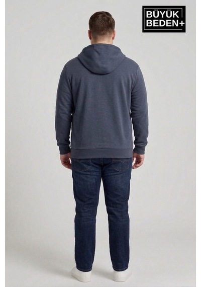 Süperlife Erkek Büyük Beden Fermuarlı Kapüşonlu İnce Sweatshirt Hırka - Rahat Kalıp Spr26bhr960 Indigo