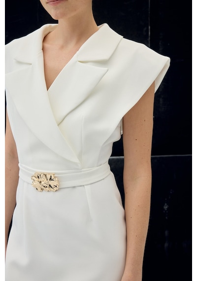 Sateen Aksesuar Detaylı Maxi Elbise - Ekru-137077 Ekru