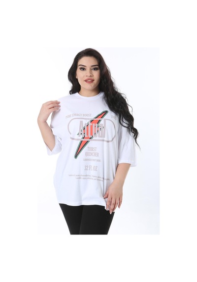 Şans Kadın Büyük Beden Beyaz Pamuklu Kumaş Rahat Kesim Bluz 65n38244-beyaz Beyaz