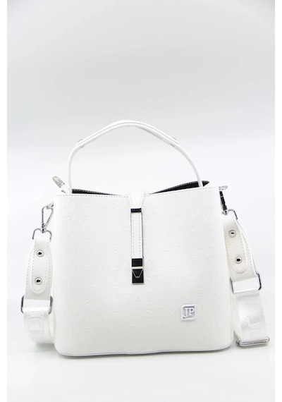 Just Polo Kadın Ters Kilit Çıtçıt Kapama Arkası Cepli El Çantası 21x23cm Beyaz 11053692
