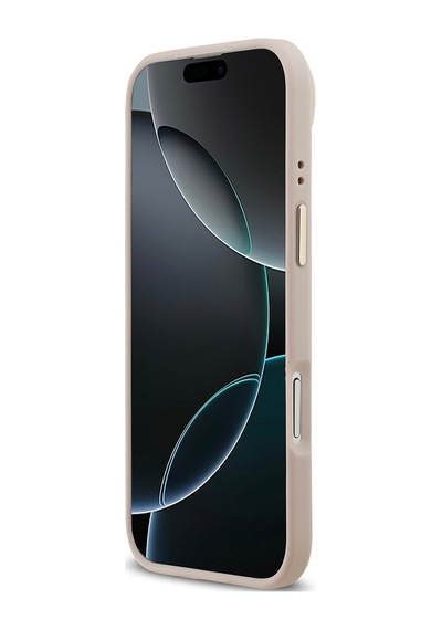 Apple Uyumlu iPhone 17 Air Kılıf Guess Lisanslı M-safe Şarjlı Gold Kamera Çerçeveli Pu Deri Yazı Logolu Pembe