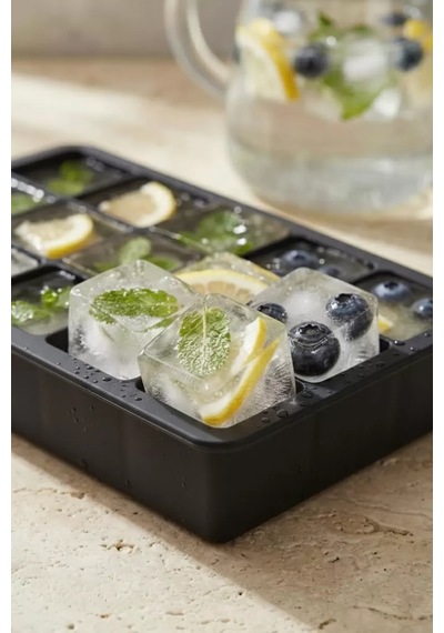 15 Hazneli Silikon Buz Kalıbı & Çok Amaçlı Buzluk Ve Dondurucu Organizeri 12x19 Cm Siyah