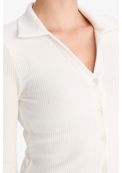 Defacto Fitted Polo Yaka Fitilli Kaşkorse Hırka G3057ax25wnwt32 Beyaz-wt32