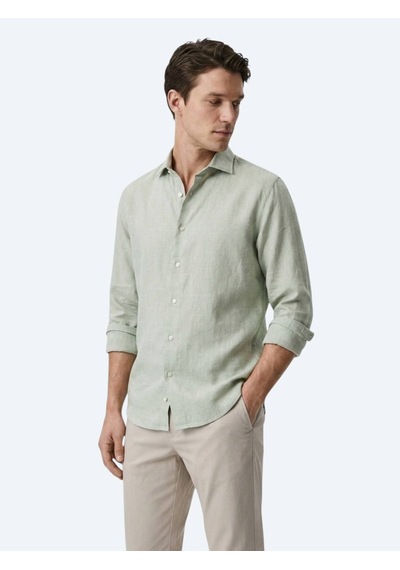 Kip Yeşil Regular Fit Uzun Dokuma Casual Pamuk Karışımlı Gömlek