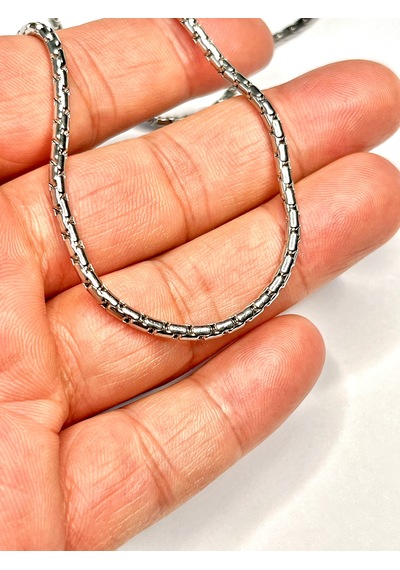 Gümüş Renk Çelik Küp Zincir Kolye - Unisex Box Chain Model 2026 Trend
