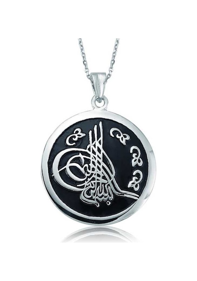 Gümüş Yuvarlak Tuğralı Kadın Kolye (506449799)