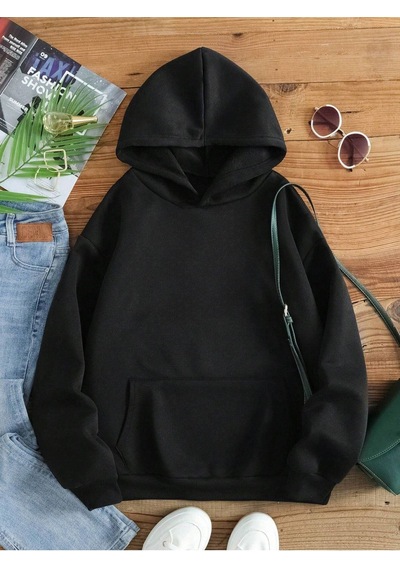 Papatya Good Day Sweatshirt - Siyah Baskılı Oversize Kalın Kışlık Kapüşonlu Siyah
