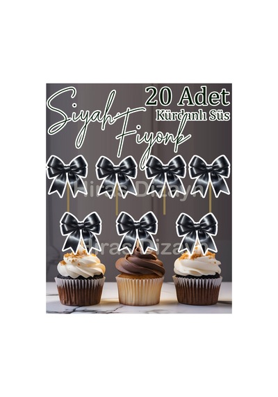 20 Adet Siyah Fiyonklar Kürdanlı Süs Seti Cupcake Pasta Kurabiye Kokteyl Sunum Süsleri Kokteyl Kürdan Söz Nişan Doğum Günü Kokteyl Davet Ve Sunum Pasta Süsü Süsleme Kalın Kağıt