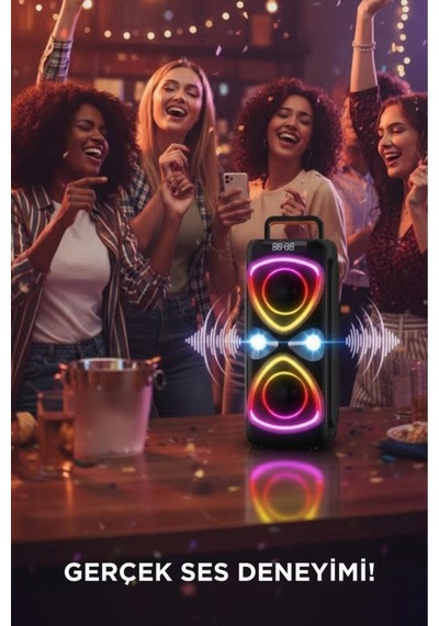 Bluetooh Hoparlör Kablolu Mikrofonlu Kumandali Radyolu Led Işıklı Parti Speaker D78