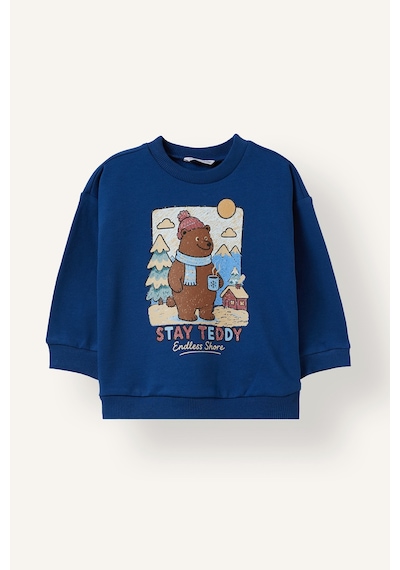 Defacto Kış Temalı Ayı Baskılı Oversize İçi Yumuşak Tüylü Kalın Sweatshirt Erkek Bebek I4370a526cwın176 İndigo-ın176