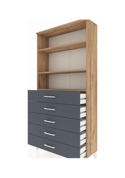 Arges Dolap 3 Raflı 5 Çekmeceli 88x30x182 Çam-antrasit Atlas Çam