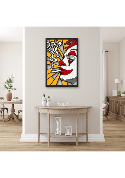 Sigara İçen Palyaço Metal Tablo 33x50 Cm Çok Renkli