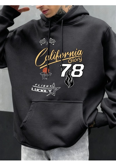 Startmore Tarzsokak California Glory Basketbol Numarası 78 Baskılı Erkekler Kapüşonlular Polar Kazak Cep Hoody Mo Antrasit