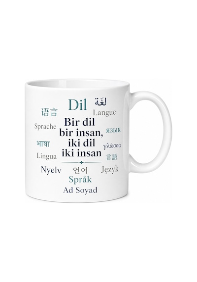 Polyglot Çok Dilli Yazılı Özel Tasarım Baskılı Porselen Kupa Bardak Hediye Beyaz / Çok Renkli