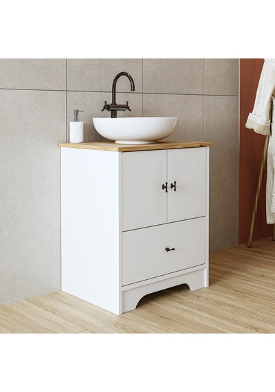 Ayaklı 2 Kapaklı Lavabolu Mdflam 60 Cm Banyo Dolap Atlantik Çam - Beyaz Ayaklı 2 Kapaklı Lavabolu Mdflam 60 Cm Banyo Dolap Atlantik Çam - Beyaz