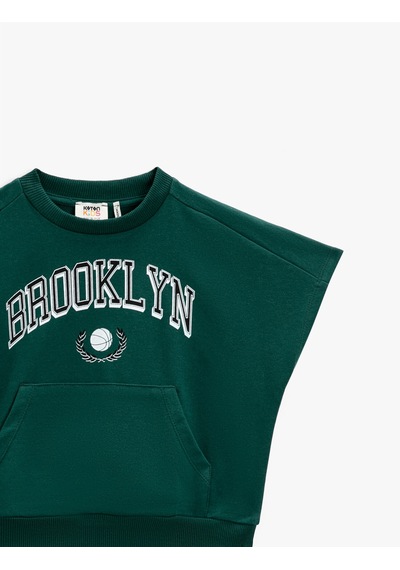 Koton Baskılı Kanguru Cepli Kısa Kollu Sweatshirt Yeşil 2skb10104tk