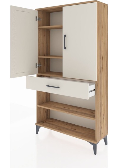 Arges Dolap 4 Raflı Tek Çekmeceli 2 Kapaklı 88x30x163 Çam-aytaşı Çam
