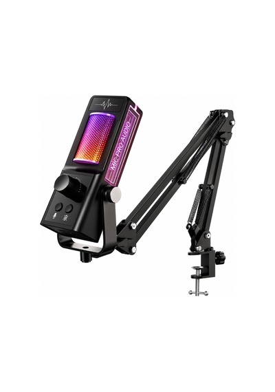 Robeve Yk Mc671 Profesyonel Yayıncı Mikrofonu Ve Oyuncu Mikrofonu Rgb Aydınlatmalı Mikrofon, Gürültü Azaltma, Ses Kontrolü Ve Ayarlanabilir Masa Uzatma Kollu Gaming Mikrofon