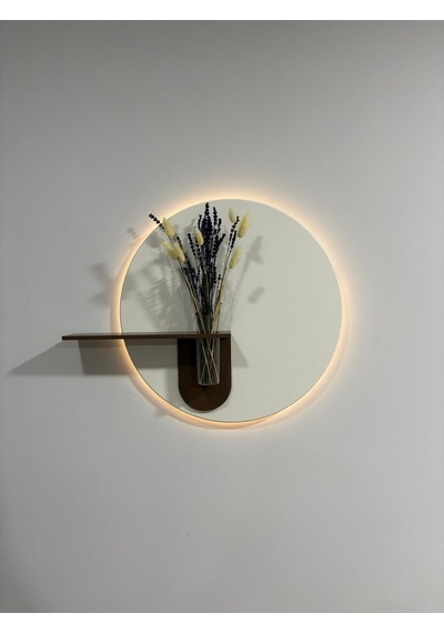 Orkide Ahşap Pilli Ledli İskandinav Tarzı Salon Duvar Rafı Modern Çiçeklik 40 X 75 Cm Paris Grisi - Ahşap Ceviz