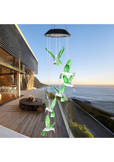 Coverzone Solar Bahçe Işığı Ent Asma Led Işık Renk Değiştiren Yeşil Kuş Tasarımı, Güneş Enerjisiyle Çalışan, Dış Mekan İçin Uygun, Balkon Teras Oda Süslemesi, Mz-305