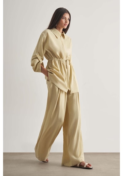 Mizalle Modal Karışımlı Rahat Kesim Beli Lastikli Su Yeşili Pantolon Su Yeşili