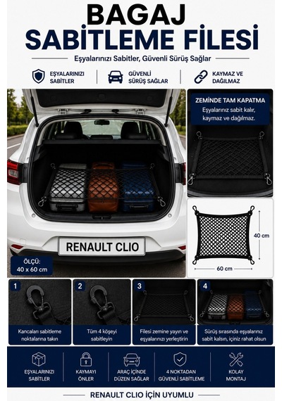 Drıve Bagaj Sabitleme Filesi Renault Clio Uyumlu 40x60