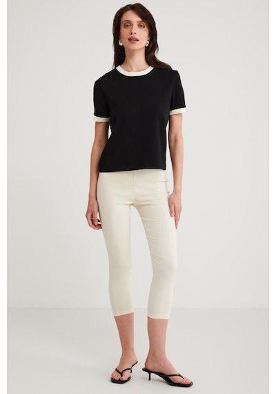 Ethıquet Ashley Kadın %100 Organik Pamuk Biyeli Regular Fit Normal Kalıp Bisiklet Yaka Ekru T-shirt Siyah