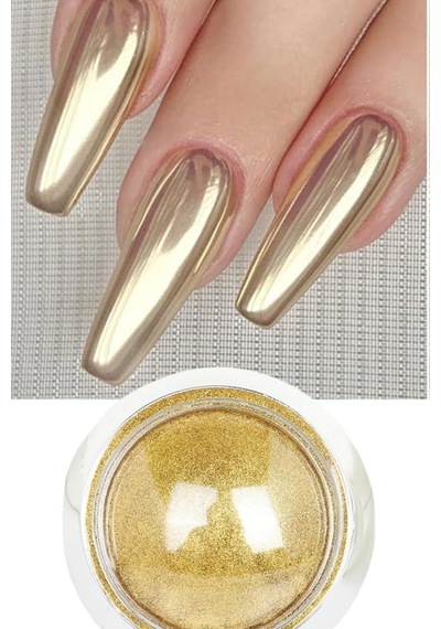 6 Adet Krom Tozu - Ayna Tozu - Gold Ve Silver - Altın Ve Gümüş Nail Art Tozu Altın Ve Gümüş