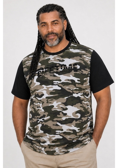 Starbattal Büyük Beden Shoulder Line Camouflage Erkek Tişört 23147 Hakı-1129 Haki
