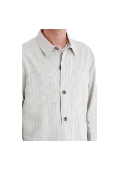Hatemoğlu Bej Slim Fit Çizgili Mono Yaka Klasik Keten Ceket 14242024c001 25 Bej