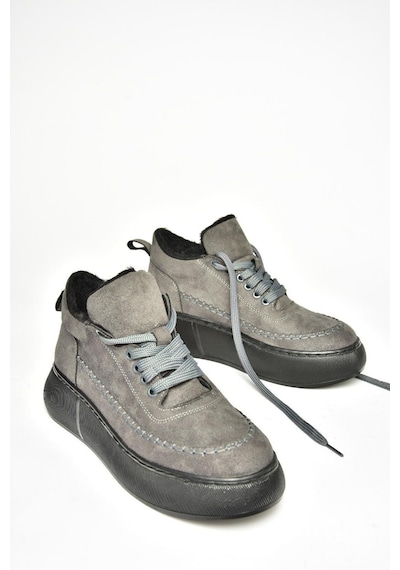Fox Shoes T811845302 Gri Süet Kalın Tabanlı Kadın Ayakkabı Gri-süet Gri