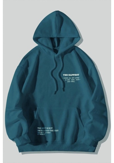 Altamira Unisex Happiest Baskılı Oversize Kapşonlu Sweatshirt 001