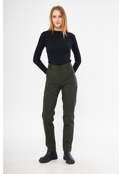 Ghassy Co. Kadın İçi Polarlı Tactical Outdoor Su Geçirmez Softshell Pantolon 001 Haki