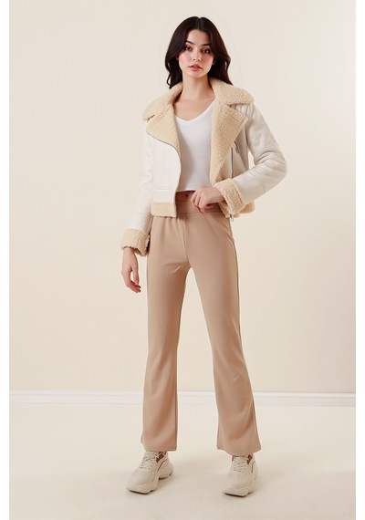 Hiccup Bdart Normal Bel Ve Lastikli Regüler Fit Açık Pantolon Bej Doğal
