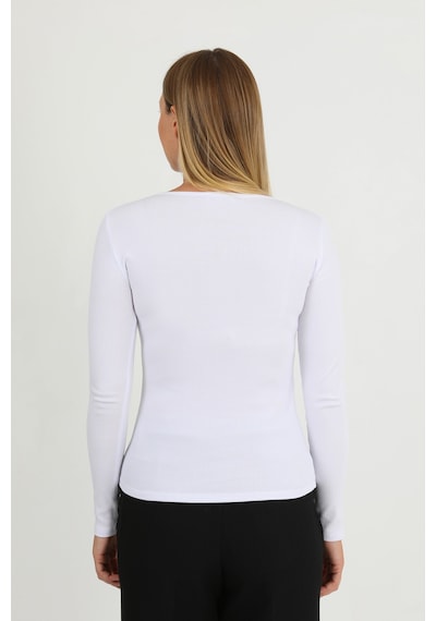 Hdm Kadın Beyaz Uzun Kollu Fitilli Patlı Çıtçıtlı Basic Örme Bluz - H6172