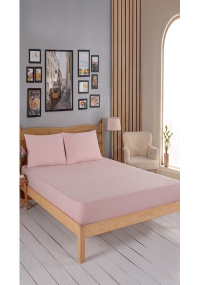 Penye Lastikli Çarşaf, 160 200 Çift Kişilik %100 Pamuk Örme Kumaş, 145 Gr/m² Pudra