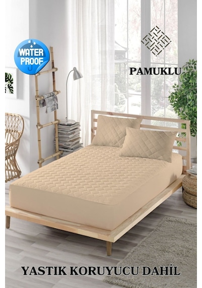 Ely Parker  Renkli Sıvı Geçirmez Lastikli Çift Kişilik Çarşaf Yastık Alezi (Toplam 3 Parça) %100 Pamuk Kapitoneli ELYCKAPFIT00 Kahverengi ÇK