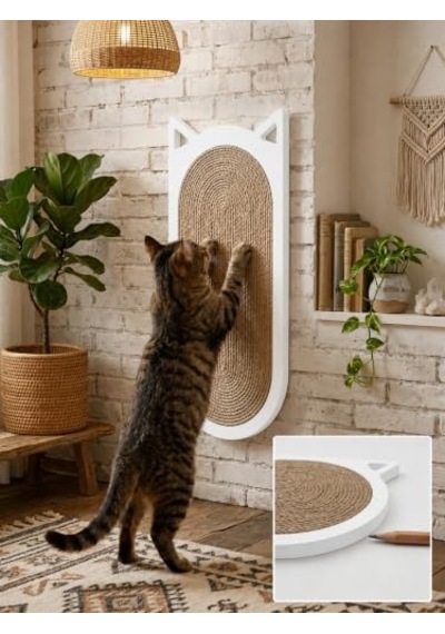 Dekoratif Ahşap Kedi Tırmalama Tahtası 20x45 Cm Jüt İp-doğal Kavak