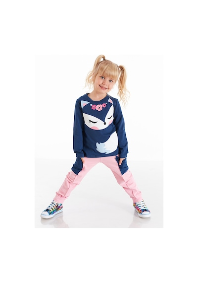 Kız Çocuk Kışlık Tilki Desenli Pamuklu Pembe Uzun Kollu 2 Parça T-Shirt Pantolon Takımı 2-8 Yaş