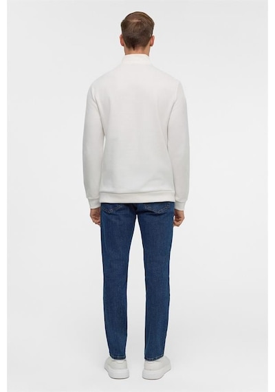 Süvari Beyaz Regular Düz Polo Yaka Sweatshirt Beyaz