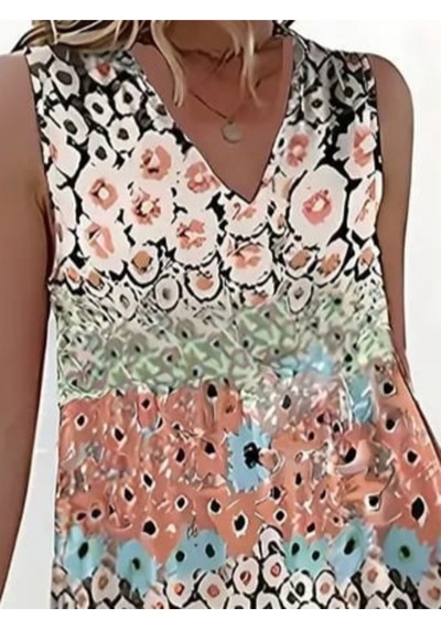 Kadın Kolsuz V Yaka Çiçek Desenli Süprem Elbise Çok Renkli