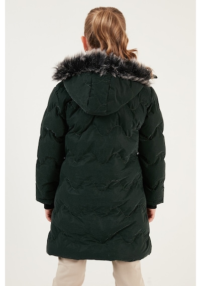 Lela Peluş Astarlı Yakası Suni Kürklü Çıkarılabilir Kapüşonlu Kışlık Kız Çocuk Mont 5761905 Haki