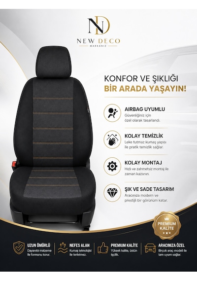 Mazda 323 Uyumlu Oto Koltuk Kılıfı Tam Set Airbag Uyumlu 4 Mevsim Cotfit Serisi 96816564
