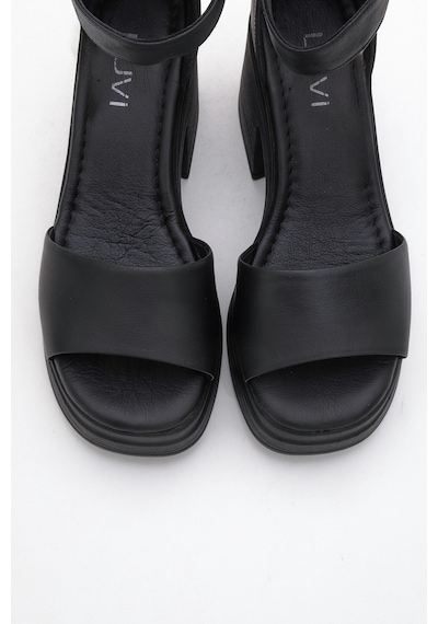 Luvishoes Margot Siyah Cilt Hakiki Deri Kadın Platform Topuklu Sandalet Siyah Deri