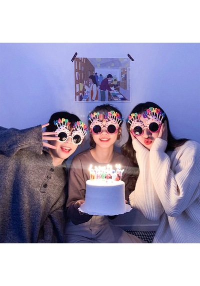 Happy Birthday Yazılı Pembe Fuşya Renk Parti Gözlüğü 12x7 Cm Çok Renkli