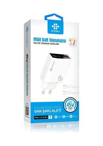 Dilaratrendhouse 45w Max Gan Type-c To Type-c Kablolu Şarj Aleti Beyaz Arb-ch02 Dlra Standart