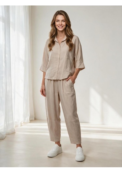 Nealirsanall.com Kadın Tencel Kumaş Düğmeli Düşük Omuz Gömlek Ve Beli Lastikli Pantolon İkili Takım Taş Nealirsanall.com Kadın Tencel Kumaş Düğmeli Düşük Omuz Gömlek Ve Beli Lastikli Pantolon İkili Takım Taş