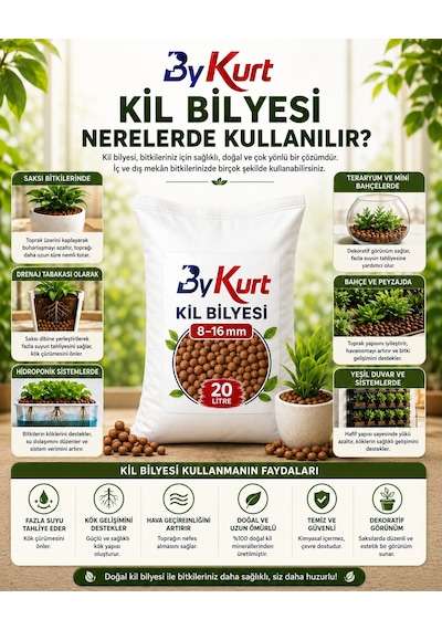 Kil Bilyesi 20 Litre 8-16 Mm Saksı Bitkileri, Bahçe Peyzajı Ve Hidroponik Kullanım İçin 20 L